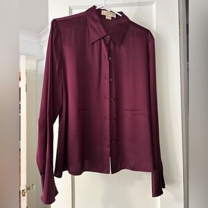 Michael Kors Deep merlot colour 100% silk Button Down Shirt - women’s 14